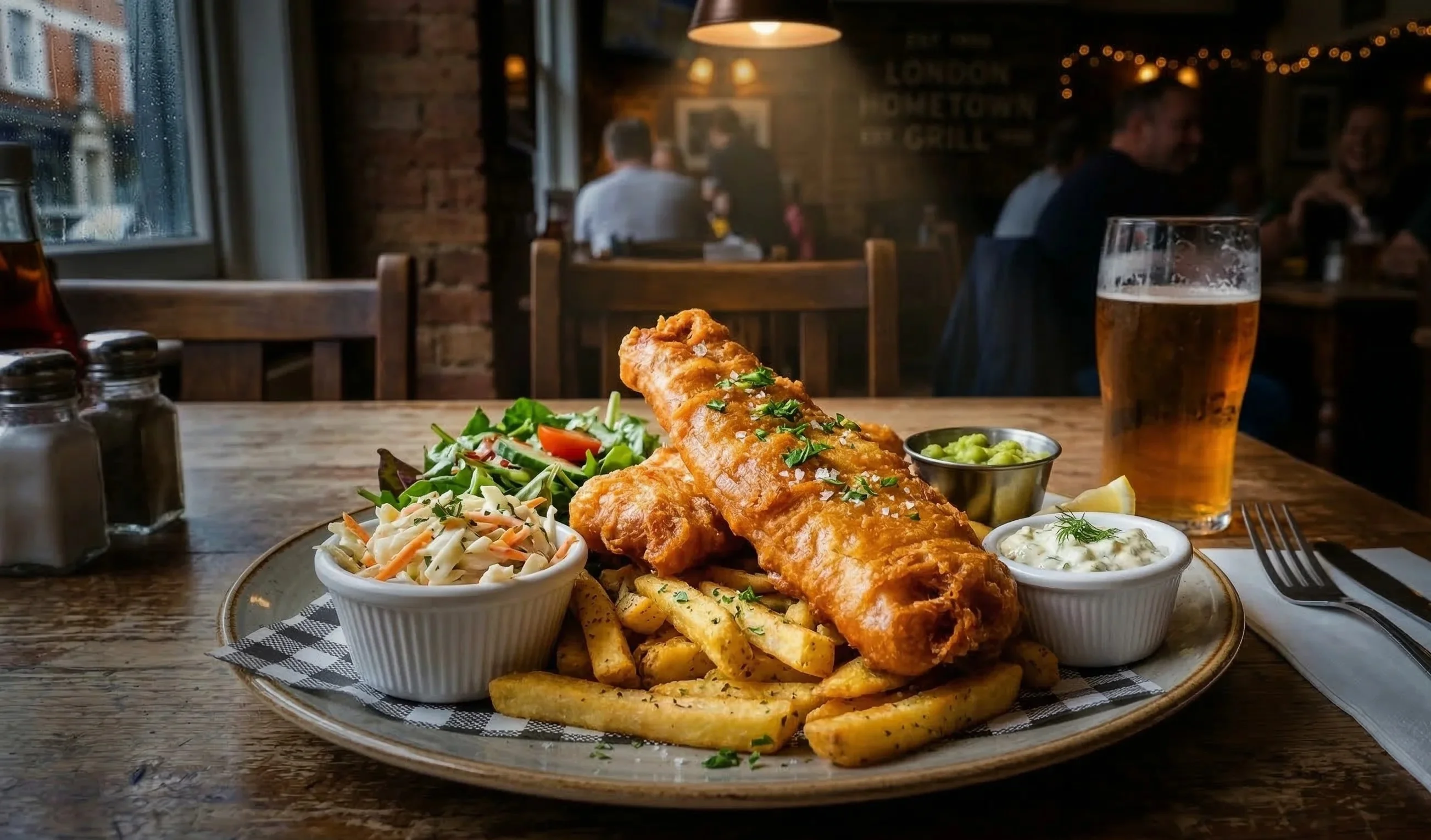 Fresh battered fish and chips at London Hometown Grill in St. Thomas, ON